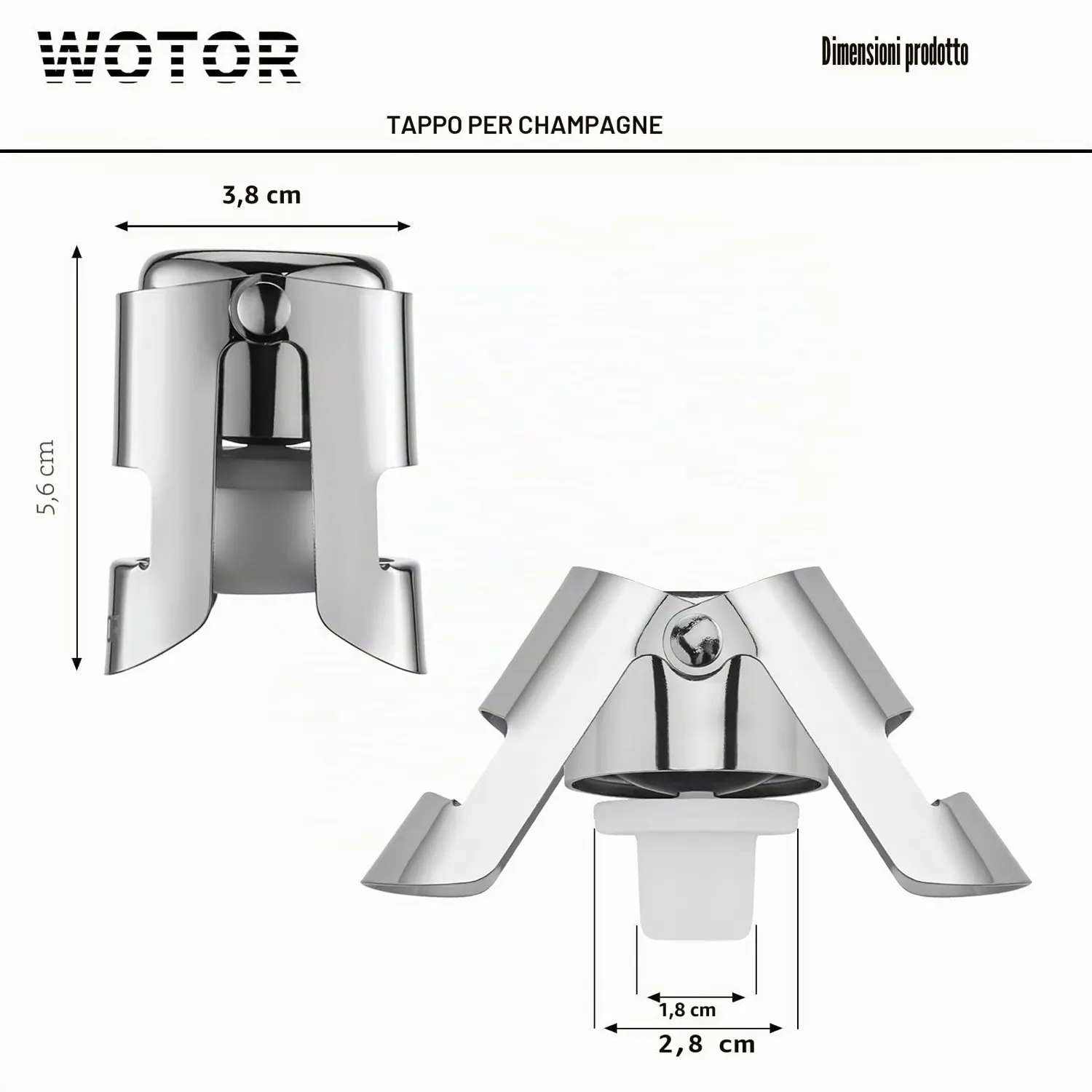 WOTOR Tappo per Spumante Acciaio Inox Ermetico