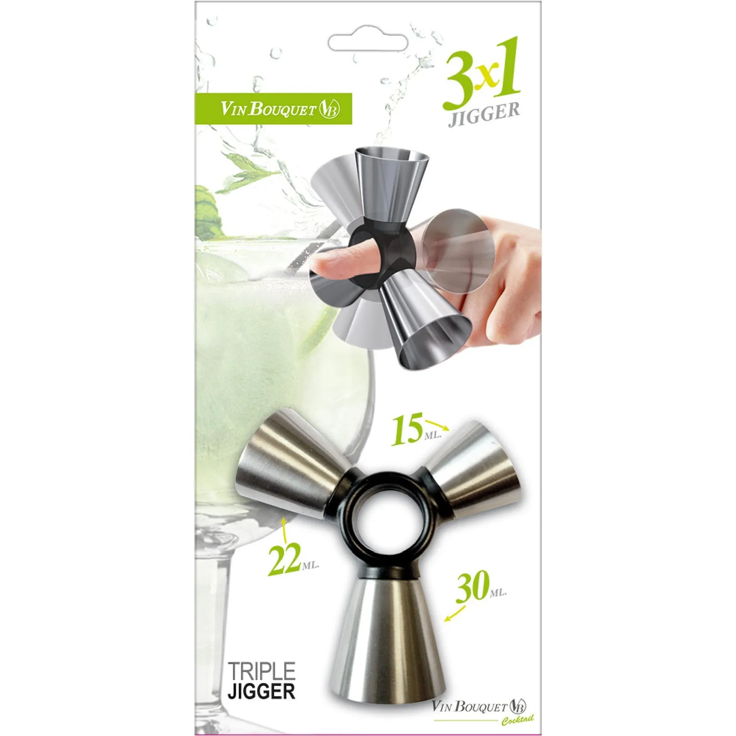 VinBouquet misuratore triplo cocktail inox 15-22-30 ml
