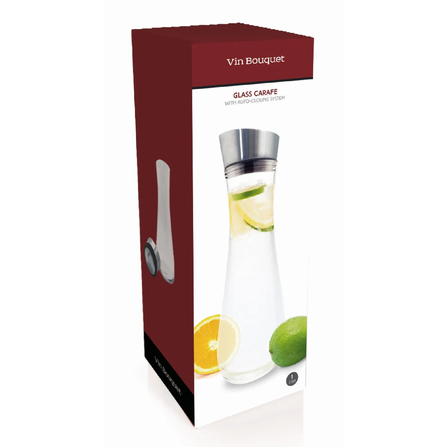 VinBouquet Brocca Vetro 1L Coperchio Acciaio Antigoccia