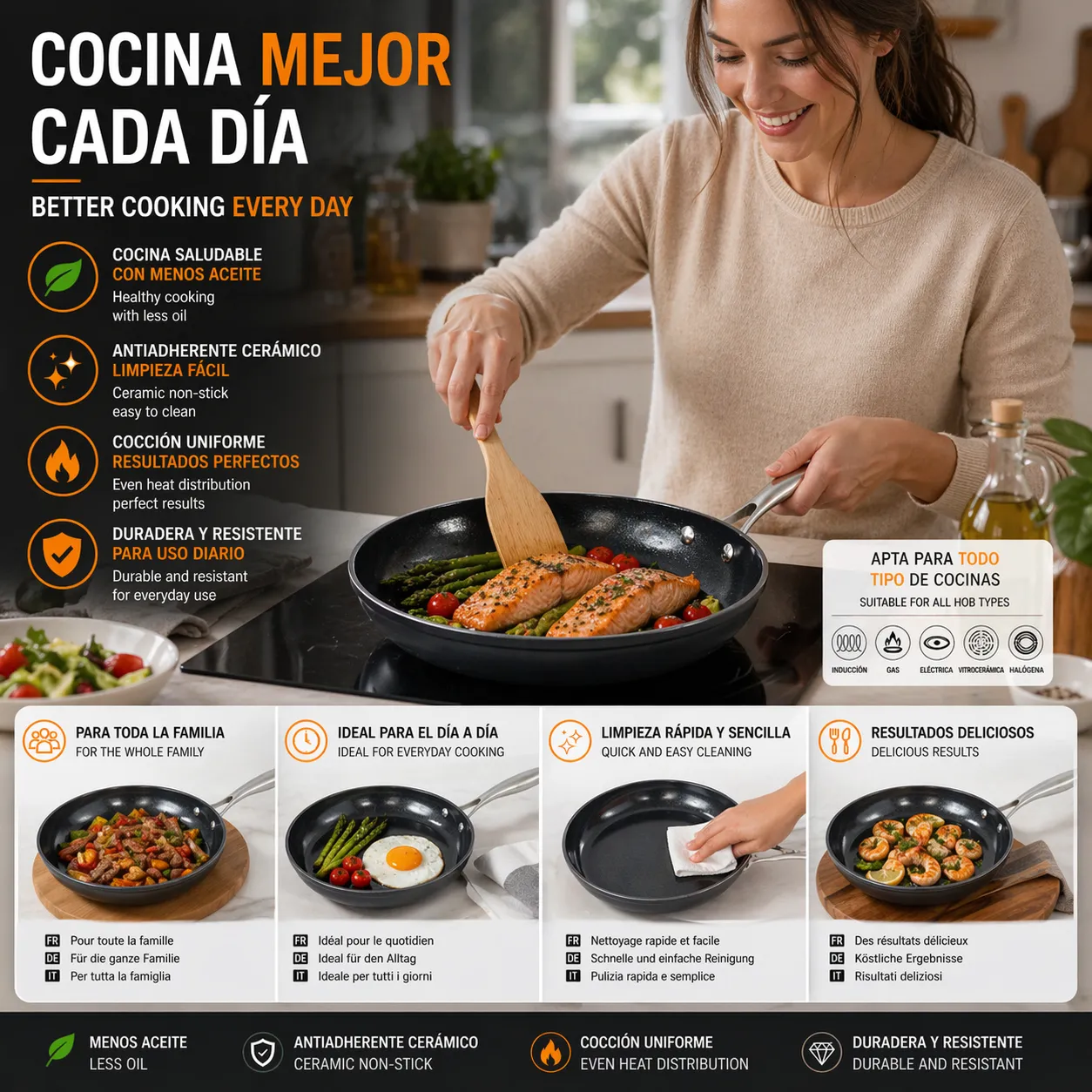 VinBouquet Padella Ceramica Antiaderente Manico Inox