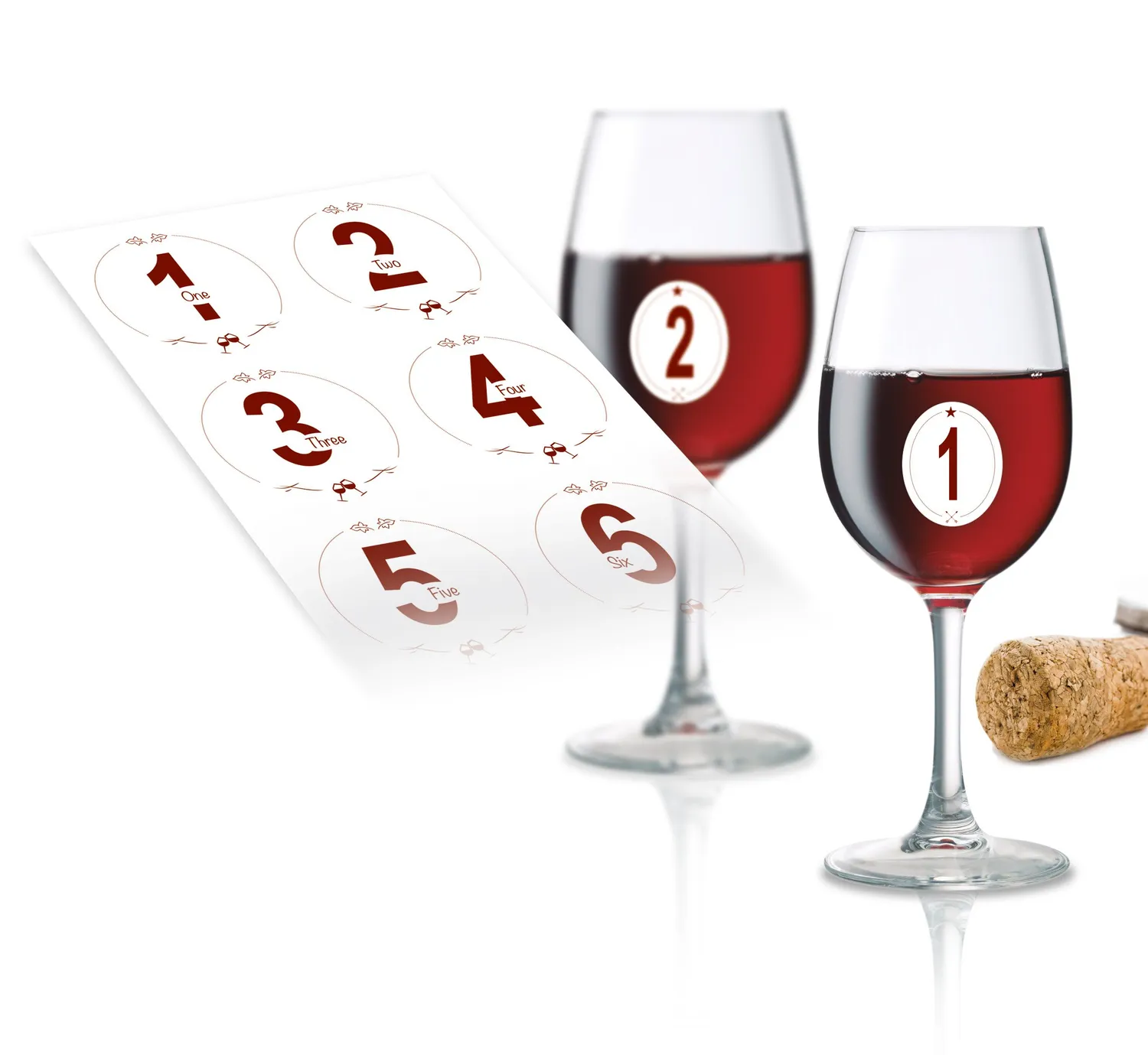 Vin Bouquet FIA 134 adesivi segnabicchieri riutilizzabili, 18 pezzi