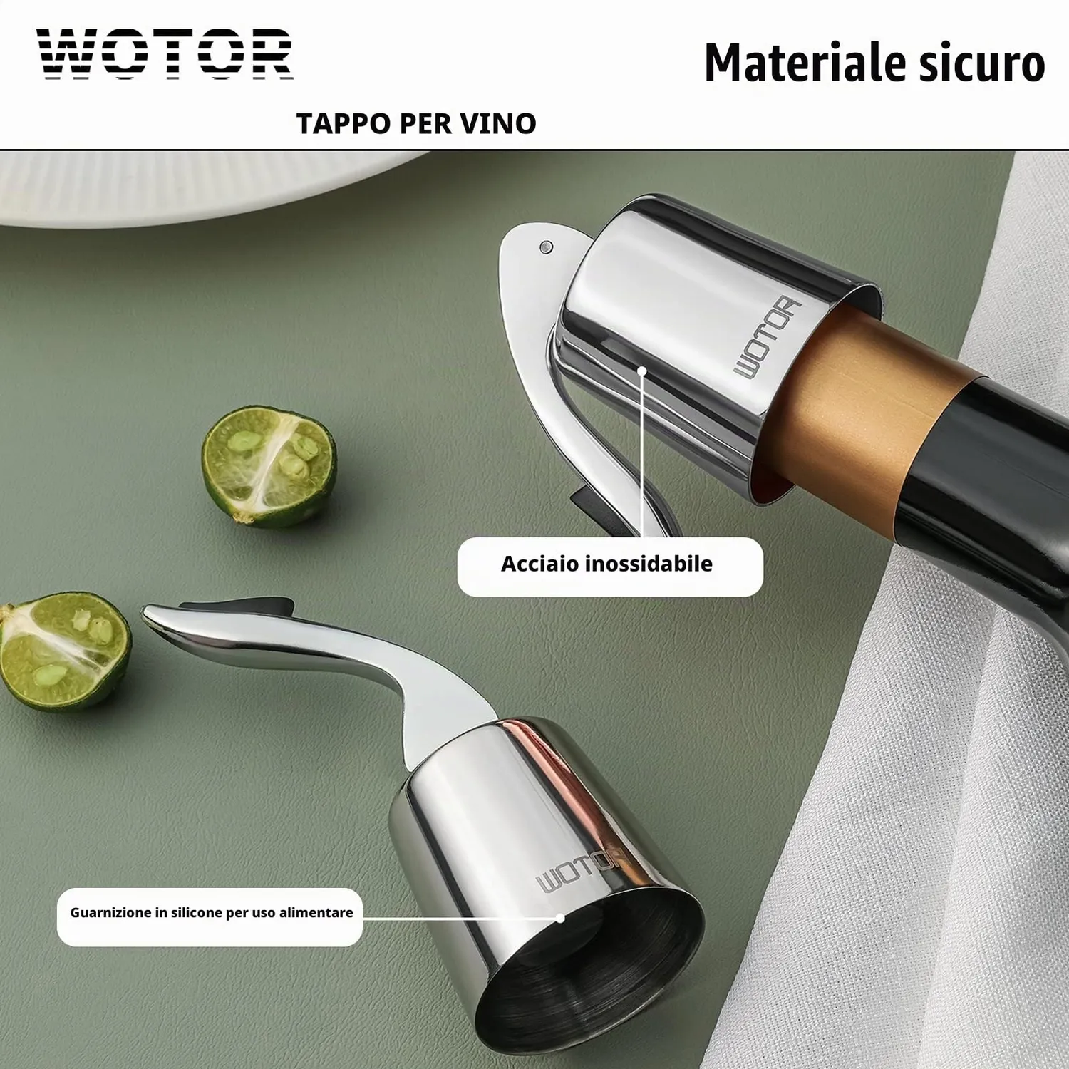 WOTOR tappo vino acciaio inox riutilizzabile