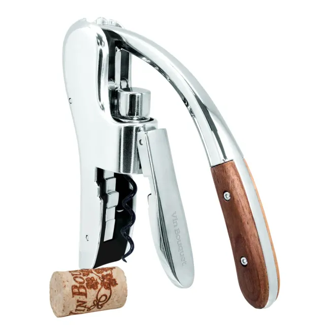 VinBouquet Cavatappi a Leva Cromato con Legno