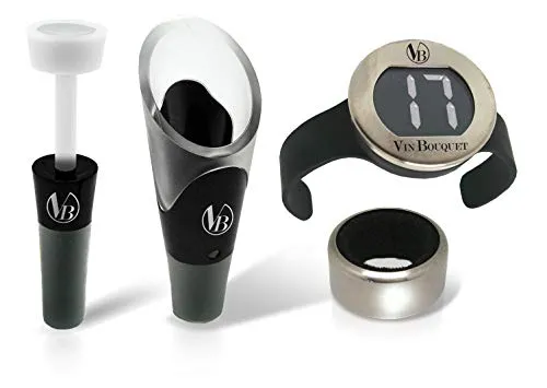 Vin Bouquet set vino 4 pezzi nero con tappo sottovuoto