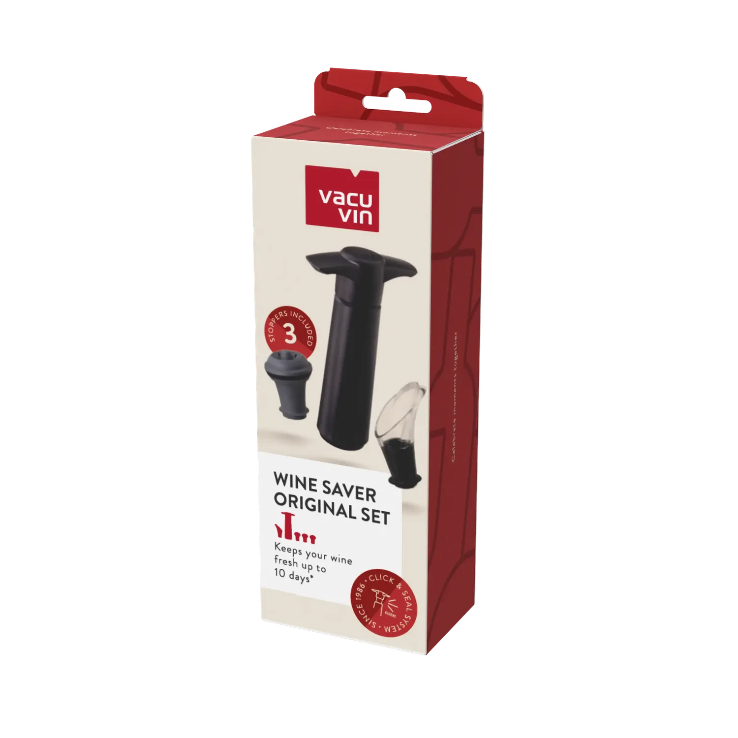 Vacu Vin Wine Saver Original pompa vino nero 4 pezzi sottovuoto