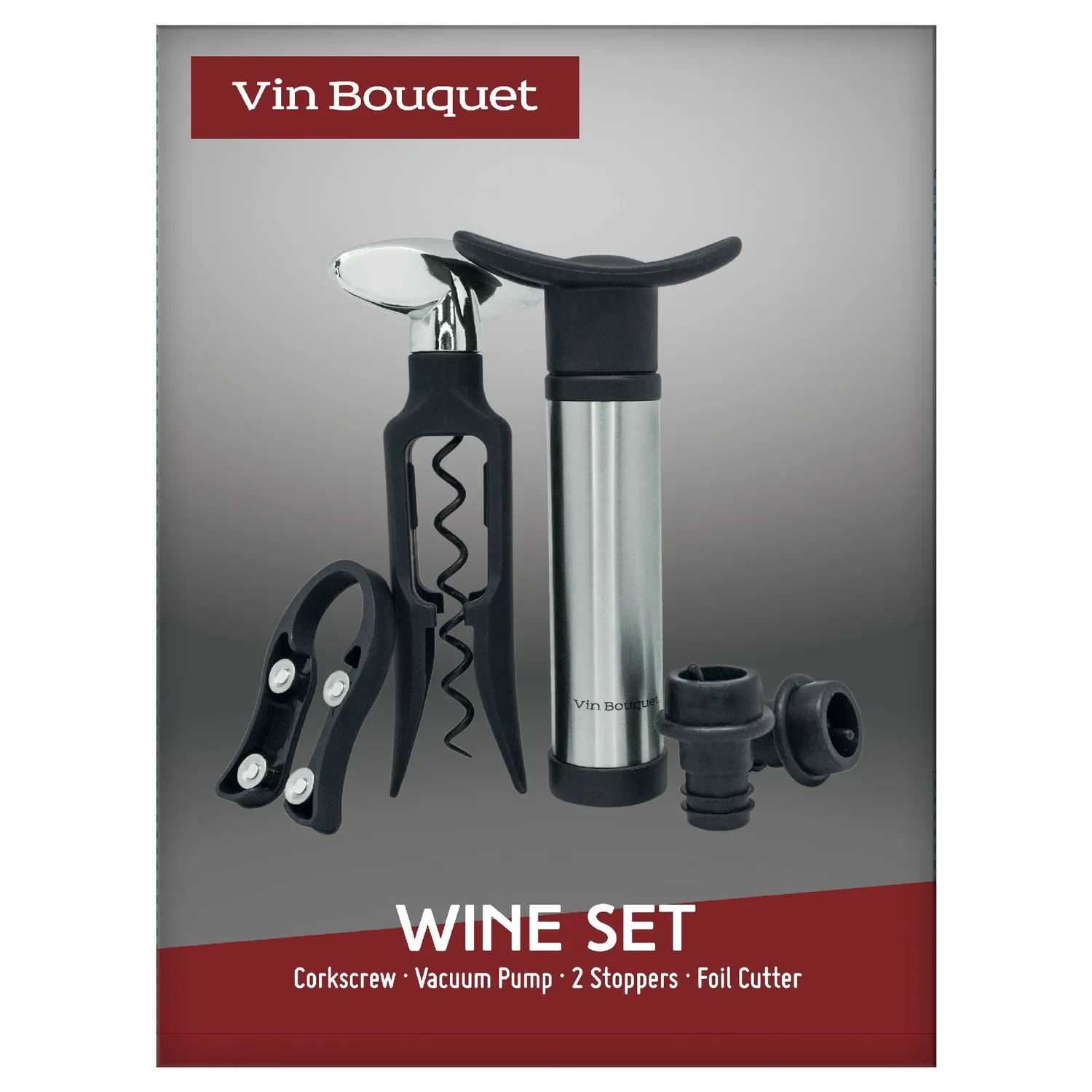 VinBouquet Set Cavatappi Vite Pompa Vuoto 2 Tappi