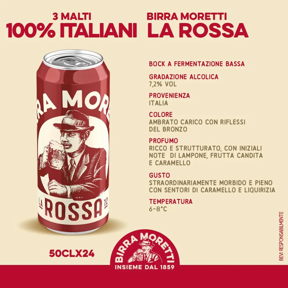 Birra Moretti La Rossa birra bock 24 lattine 50 cl 7,2% regalo
